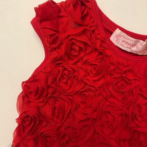 Popatu 6-9 Months Ruffled Bodysuit Red Silver Valentine’s Day - Picture 3 of 5